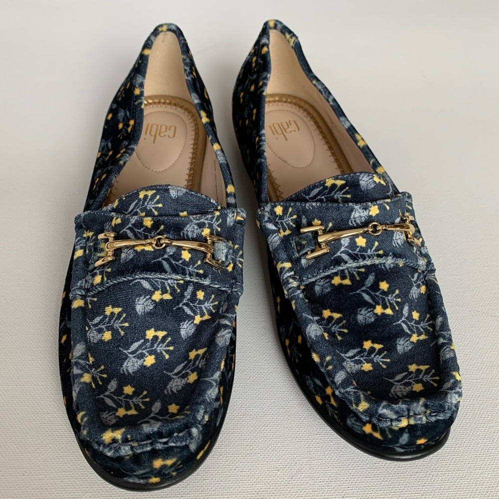 CAbi navy floral velvet loafers style 6005 size 7